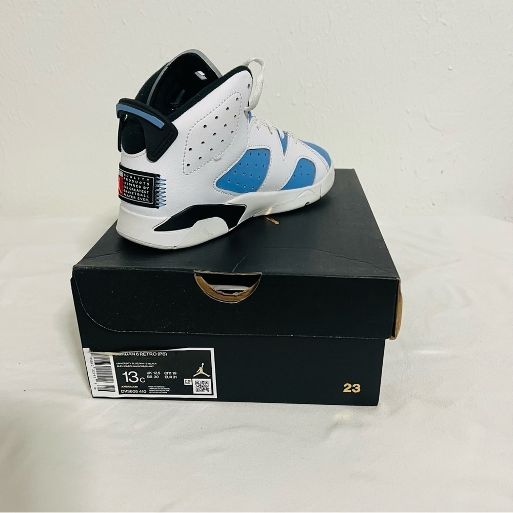 Jordan Air 6 Retro University Blue PS Youth Sz 13c Sz 6 Jordan 23 Shirt EUC
